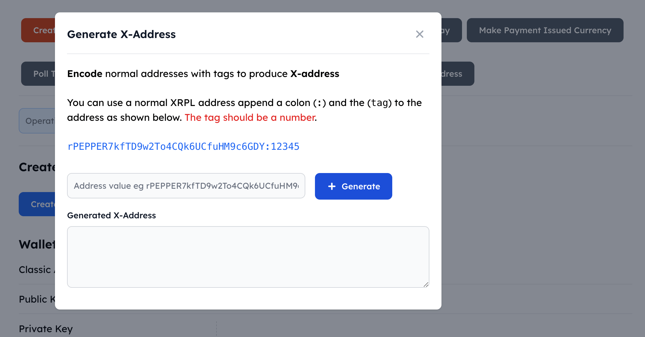 Generate X (mainnet) or T (testnet) addresses